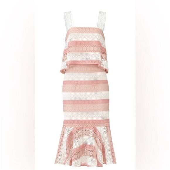 Shoshanna Chic Pink crochet Lace Layered Dress, US8 - Picture 4 of 14